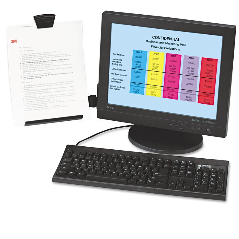 Clip Copyholder, Flat Panel Monitor Mount, Plastic, Holds 35 Sheets, Black/clear