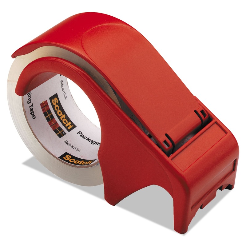 Compact And Quick Loading Dispenser For Box Sealing Tape, 3″ Core, Plastic, Red