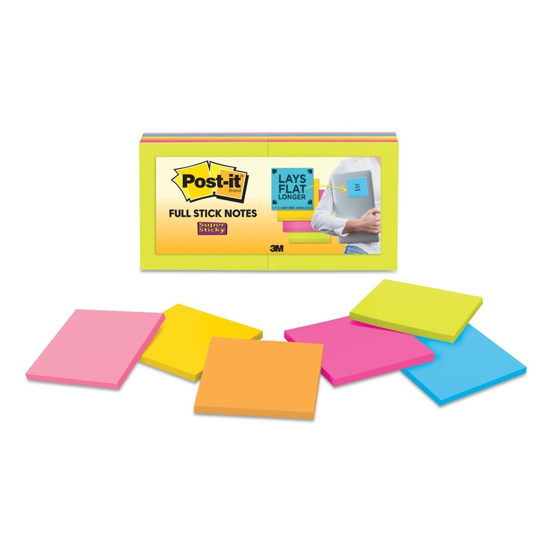 FULL STICK NOTES, 3 X 3, ASSORTED RIO DE JANEIRO COLORS, 25 SHEETS/PAD, 12/PACK