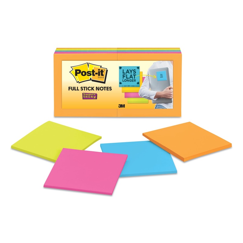 FULL STICK NOTES, 3 X 3, ASSORTED RIO DE JANEIRO COLORS, 25 SHEETS/PAD, 16/PACK