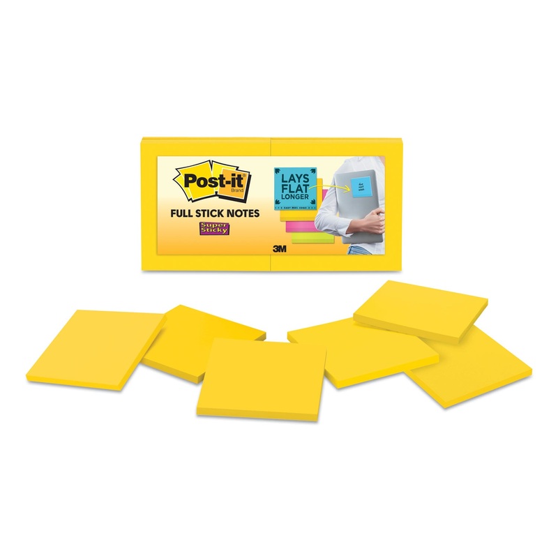 FULL STICK NOTES, 3 X 3, ELECTRIC YELLOW, 25 SHEETS/PAD, 12/PACK