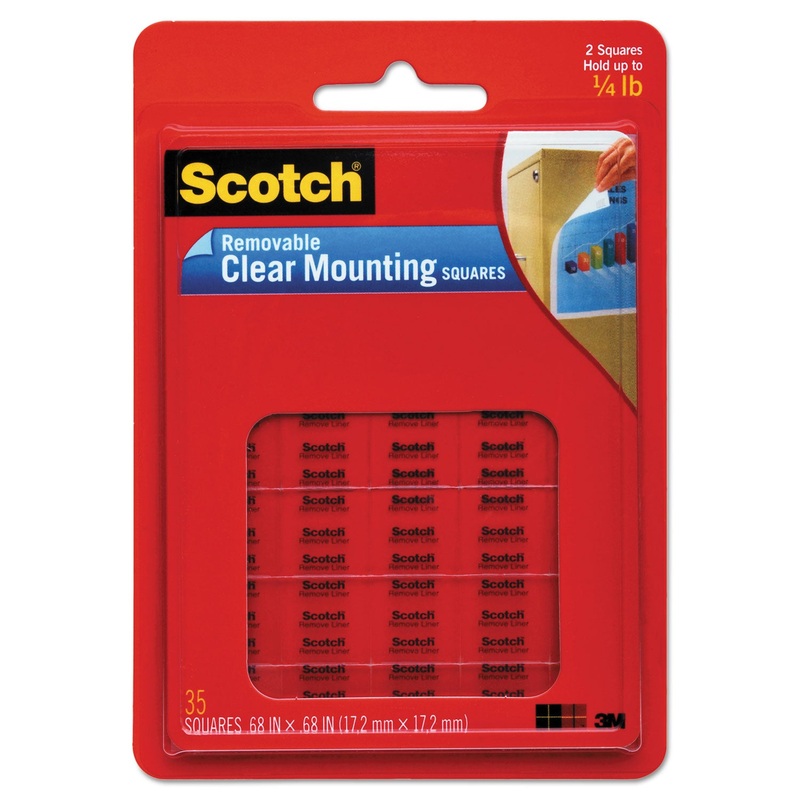 Mounting Squares, Precut, Removable, 11/16″ X 11/16″, Clear, 35/pack