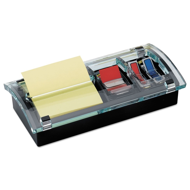 NOTE AND FLAG DISPENSER, 3 X 3 CANARY NOTES AND ASSORTED FLAGS, BLACK/CLEAR