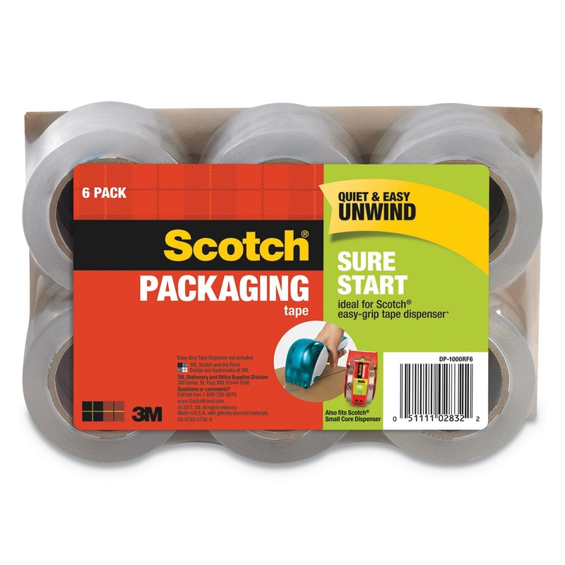 SURE START PACKAGING TAPE FOR DP1000 DISPENSERS, 1.5″ CORE, 1.88″ X 75 FT, CLEAR, 6/PACK