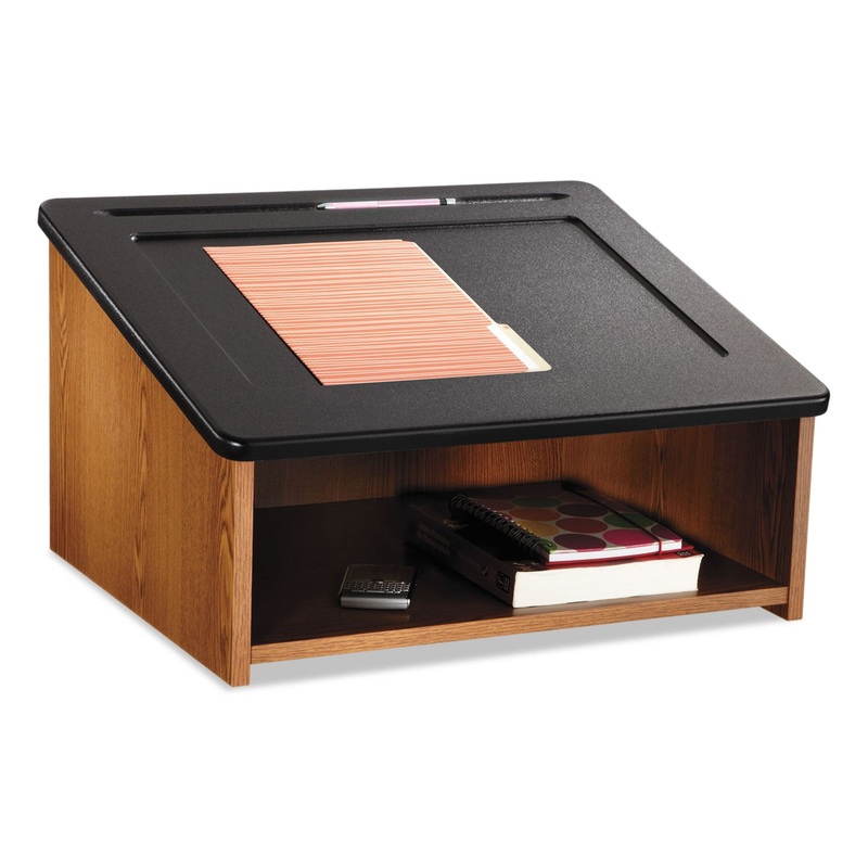 TABLETOP LECTERN, 24W X 20D X 13.5H, MEDIUM OAK/BLACK