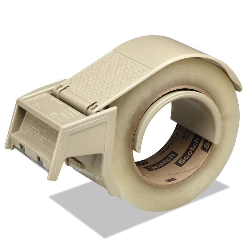 Compact And Quick Loading Dispenser For Box Sealing Tape, 3″ Core, Plastic, Gray