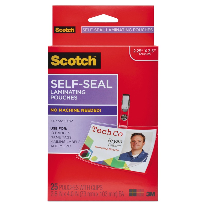 SELF-SEALING LAMINATING POUCHES, 12.5 MIL, 2.31″ X 4.06″, GLOSS CLEAR, 25/PACK