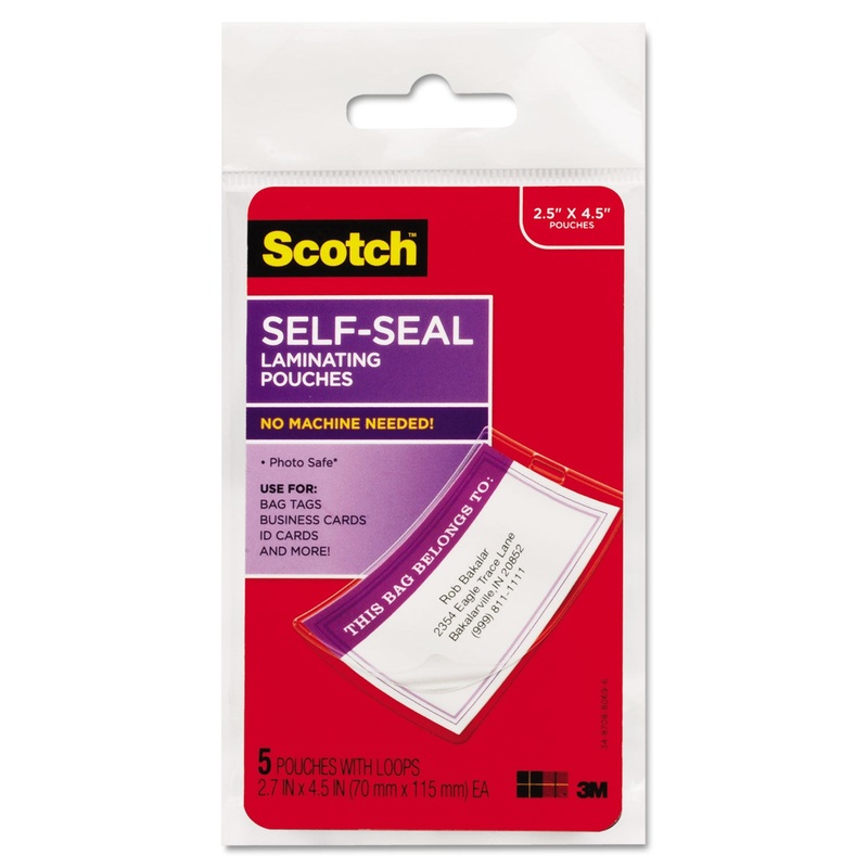 SELF-SEALING LAMINATING POUCHES, 12.5 MIL, 2.81″ X 4.5″, GLOSS CLEAR, 5/PACK