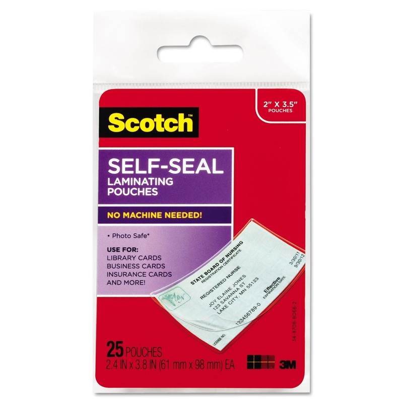 SELF-SEALING LAMINATING POUCHES, 9.5 MIL, 3.88″ X 2.44″, GLOSS CLEAR, 25/PACK