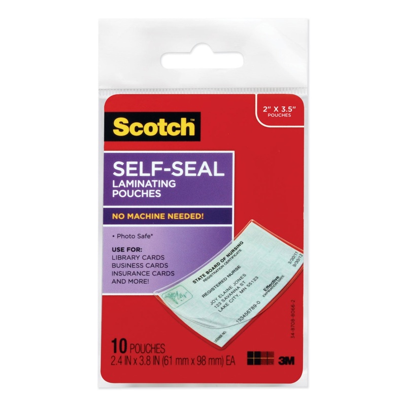SELF-SEALING LAMINATING POUCHES, 9 MIL, 3.8″ X 2.4″, GLOSS CLEAR, 10/PACK
