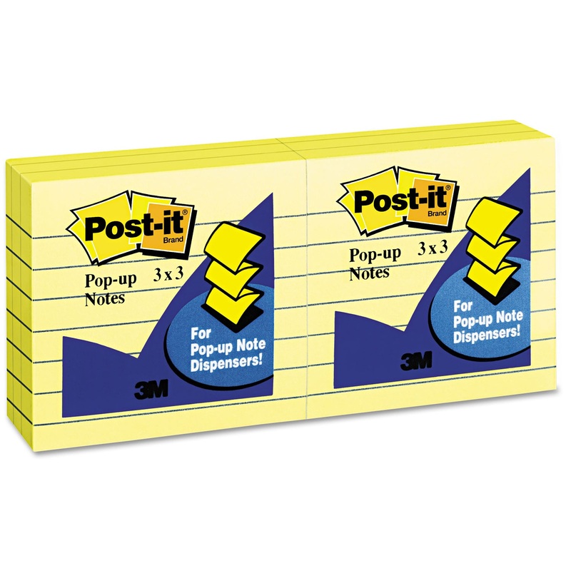 Original Canary Yellow Pop-Up Refill, Lined, 3 X 3, 100-Sheet, 6/pack