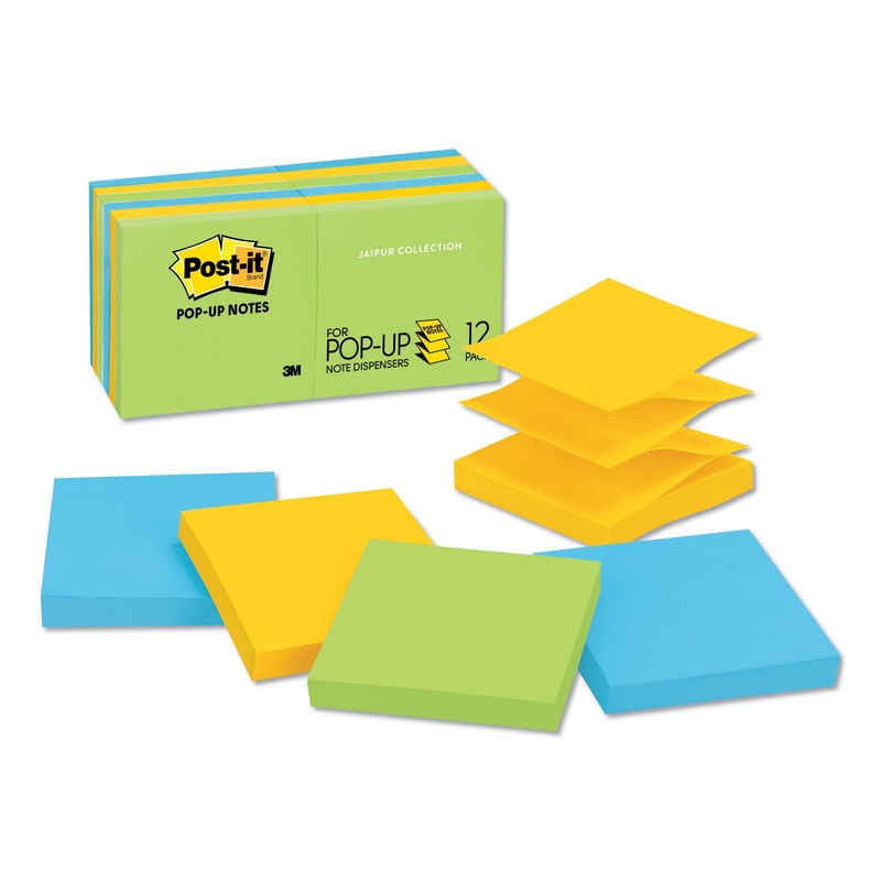 Original Pop-Up Refill, 3 X 3, Assorted Jaipur Colors, 100-Sheet, 12/pack