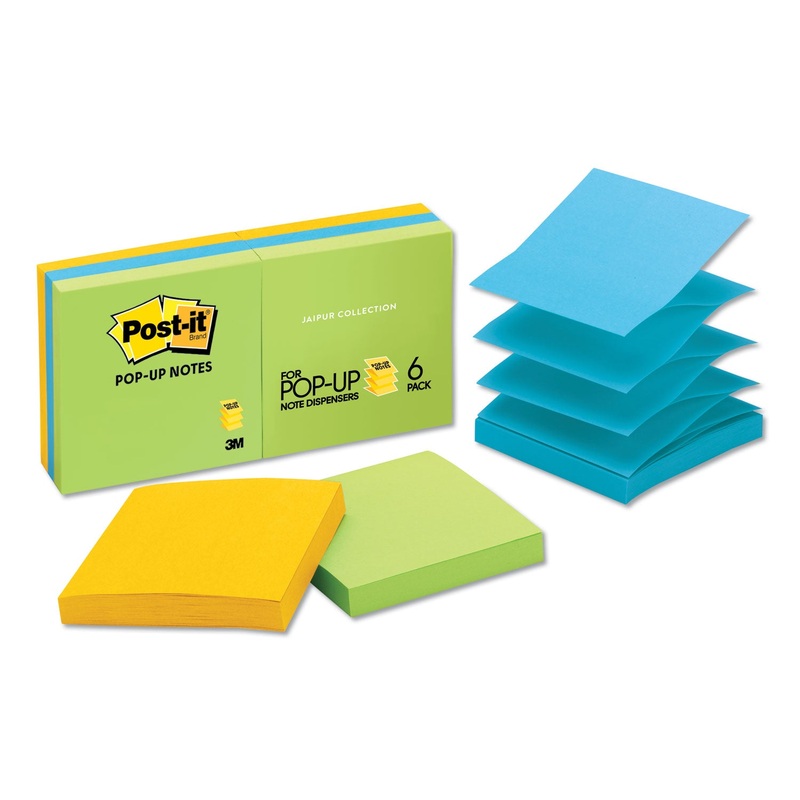 Original Pop-Up Refill, 3 X 3, Assorted Jaipur Colors, 100-Sheet, 6/pack