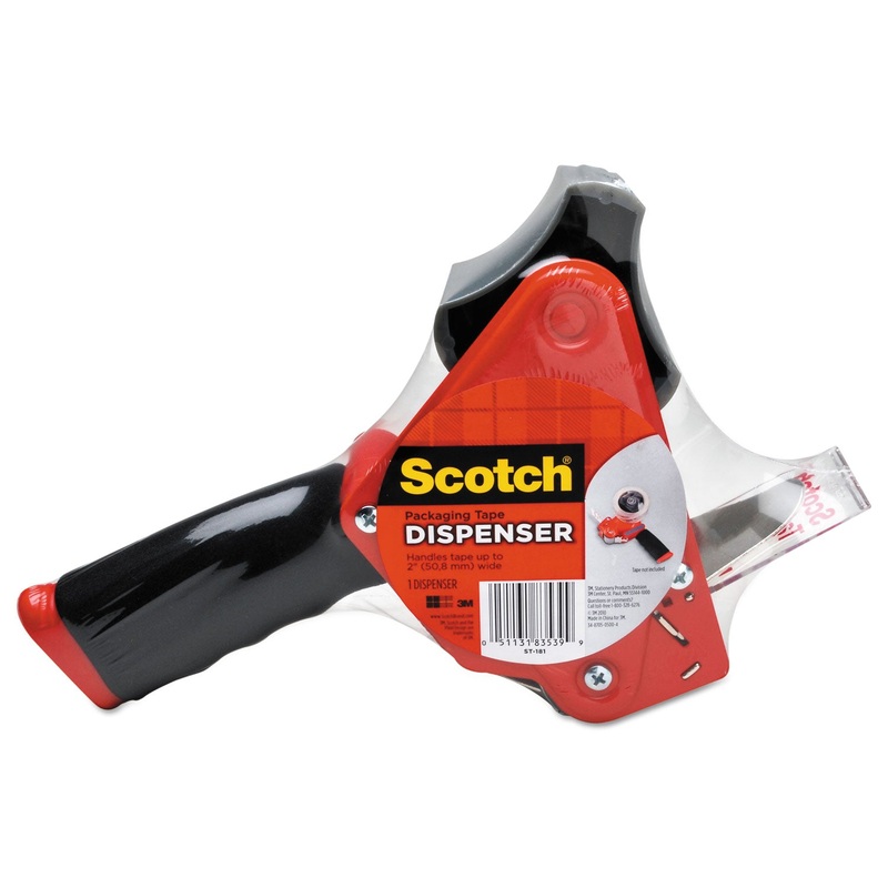 Pistol Grip Packaging Tape Dispenser, 3″ Core, Metal, Red