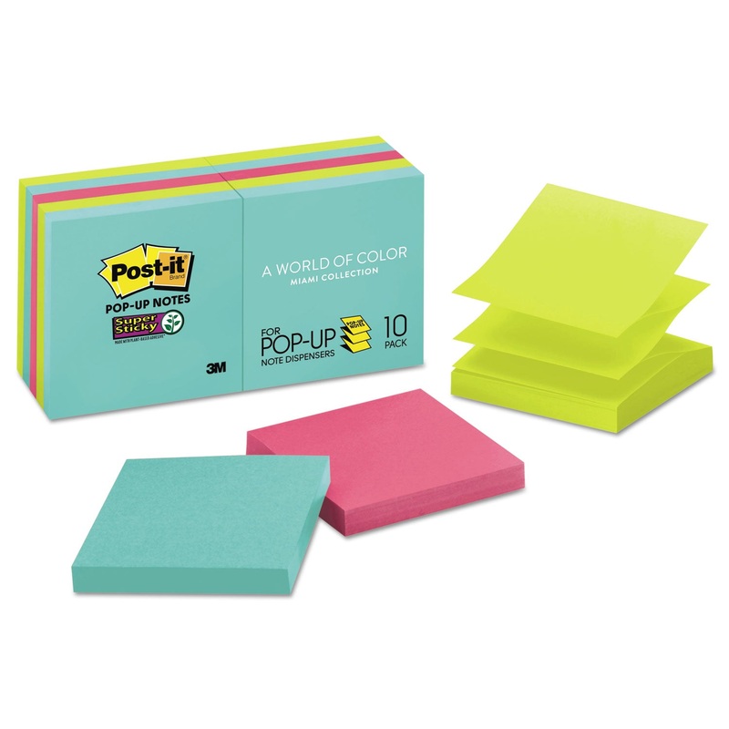 Pop-Up 3 X 3 Note Refill, Miami, 90 Notes/pad, 10 Pads/pack