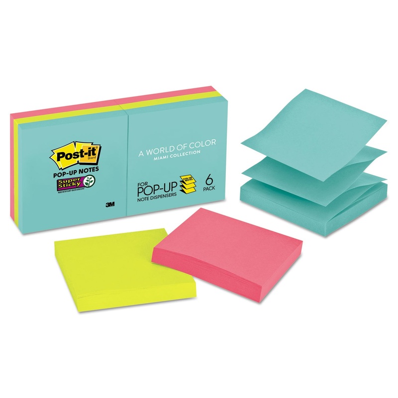Pop-Up 3 X 3 Note Refill, Miami, 90/pad, 6 Pads/pack