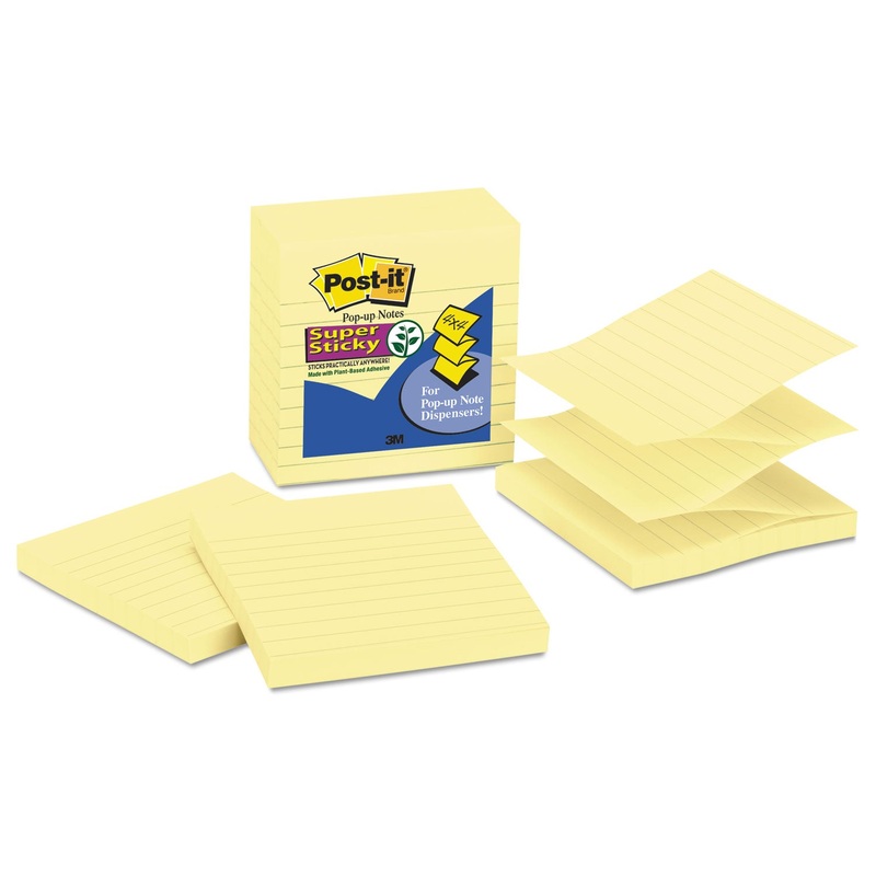 Pop-Up Notes Refill, Lined, 4 X 4, Canary Yellow, 90-Sheet, 5/pack