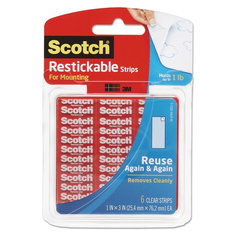 Restickable Mounting Tabs, 1″ X 3″, Clear, 6/pack
