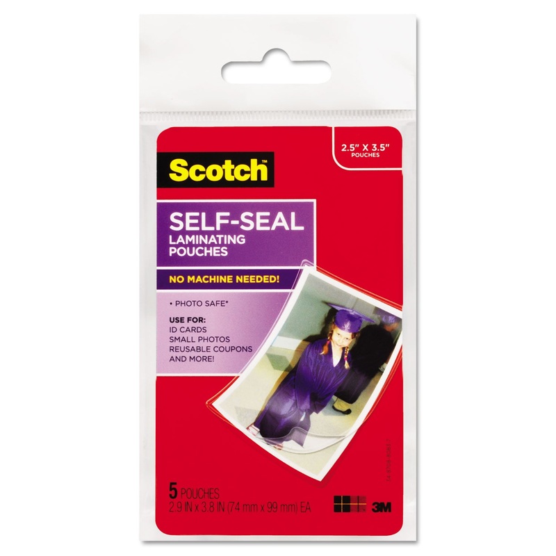 SELF-SEALING LAMINATING POUCHES, 9.5 MIL, 2.81″ X 3.75″, GLOSS CLEAR, 5/PACK