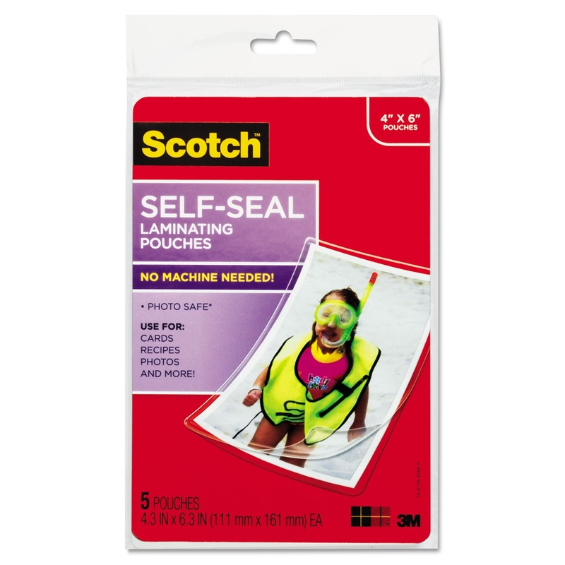 SELF-SEALING LAMINATING POUCHES, 9.5 MIL, 4.38″ X 6.38″, GLOSS CLEAR, 5/PACK
