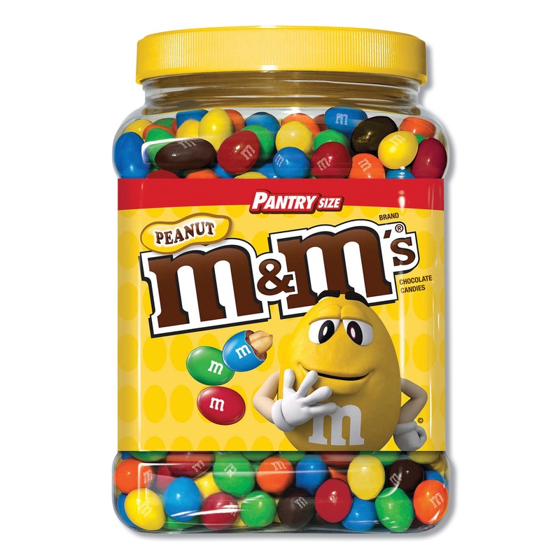 MILK CHOCOLATE COATED CANDY WITH PEANUT CENTER, 62 OZ TUB