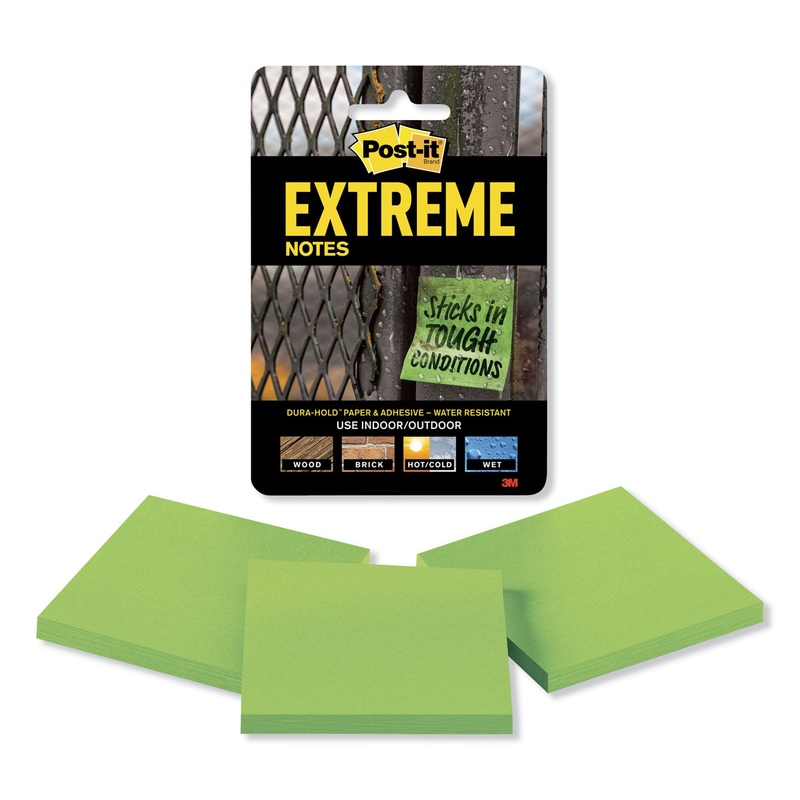 WATER-RESISTANT SELF-STICK NOTES, GREEN, 3″ X 3″, 45 SHEETS, 3/PACK
