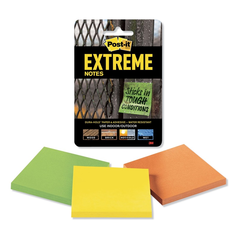 WATER-RESISTANT SELF-STICK NOTES, MULTI-COLORED, 3″ X 3″, 45 SHEETS, 3/PACK