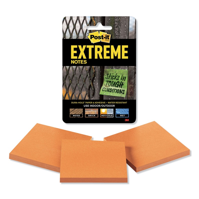 WATER-RESISTANT SELF-STICK NOTES, ORANGE, 3″ X 3″, 45 SHEETS, 3/PACK