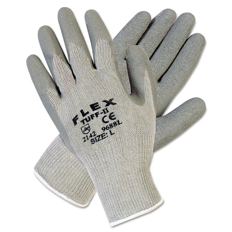 FLEXTUFF LATEX DIPPED GLOVES, GRAY, LARGE, 12 PAIRS