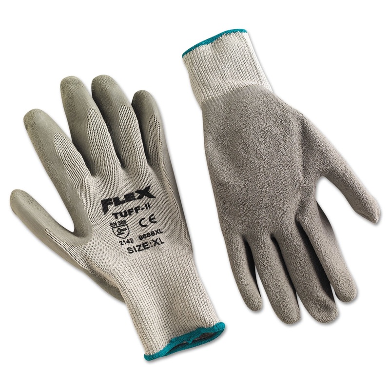 FLEXTUFF LATEX DIPPED GLOVES, GRAY, X-LARGE, 12 PAIRS