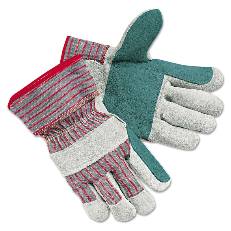 Men’s Economy Leather Palm Gloves, White/red, Large, 12 Pairs