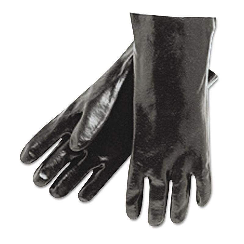 Single Dipped Pvc Gloves, Smooth, Interlock Lined, 18″ Long, Large, Bk, 12 Pair