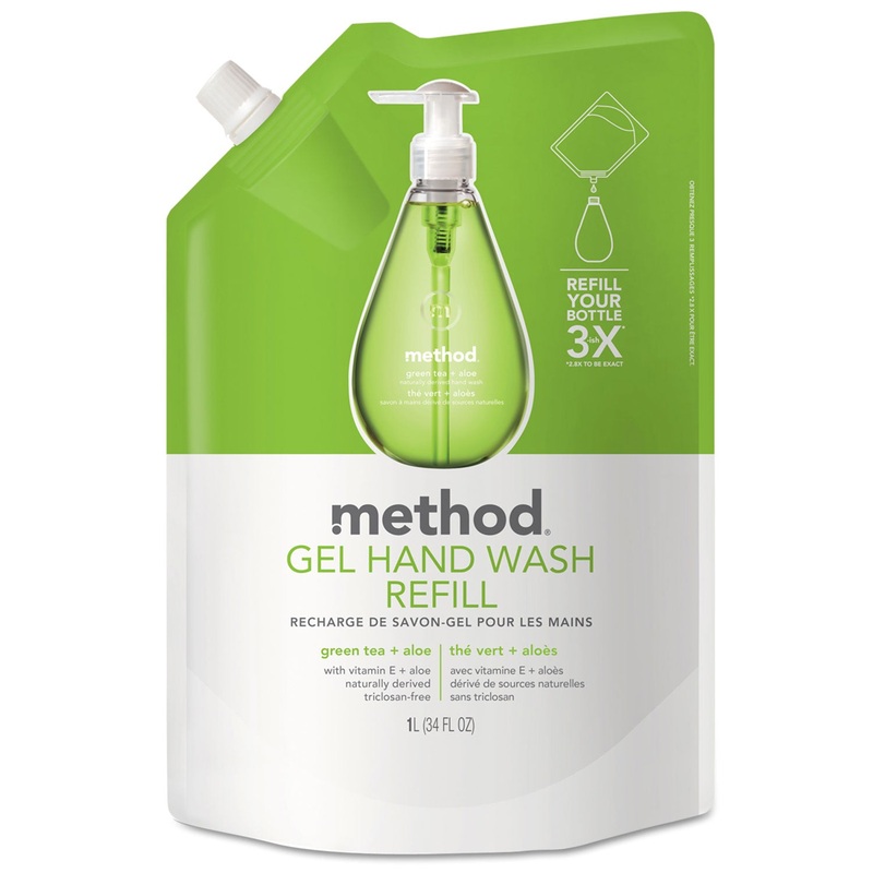 GEL HAND WASH REFILL, GREEN TEA AND ALOE, 34 OZ POUCH