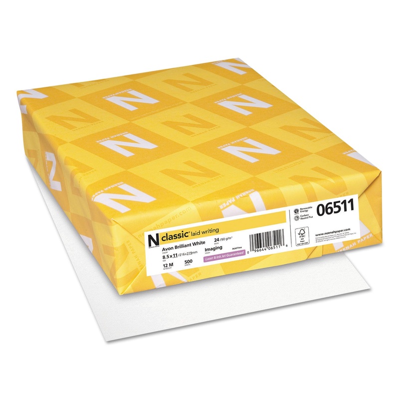 CLASSIC LAID STATIONERY, 93 BRIGHT, 24 LB, 8.5 X 11, AVON WHITE, 500/REAM