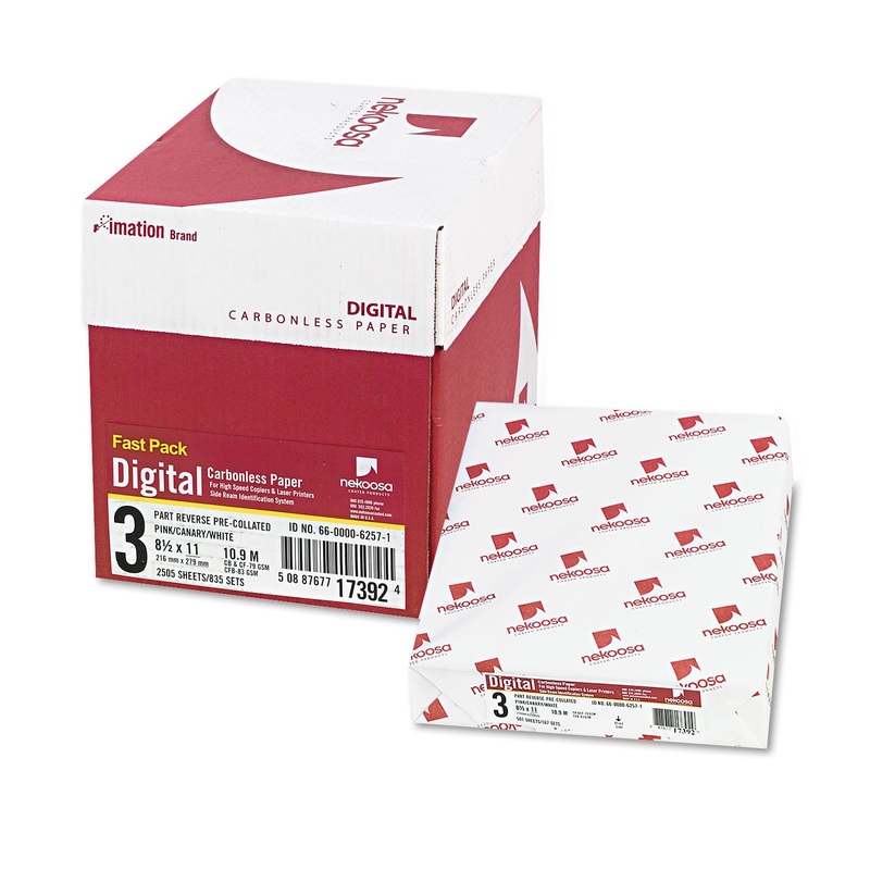 FAST PACK CARBONLESS 3-PART PAPER, 8.5 X 11, PINK/CANARY/WHITE, 500 SHEETS/REAM, 5 REAMS/CARTON