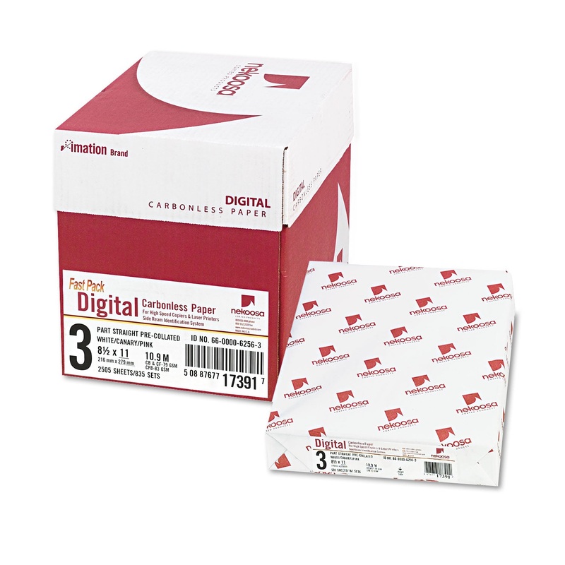 FAST PACK CARBONLESS 3-PART PAPER, 8.5 X 11, WHITE/CANARY/PINK, 500 SHEETS/REAM, 5 REAMS/CARTON