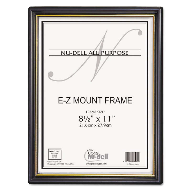 Ez Mount Document Frame W/trim Accent, Plastic, 8-1/2 X 11, Black/gold, 18/ct