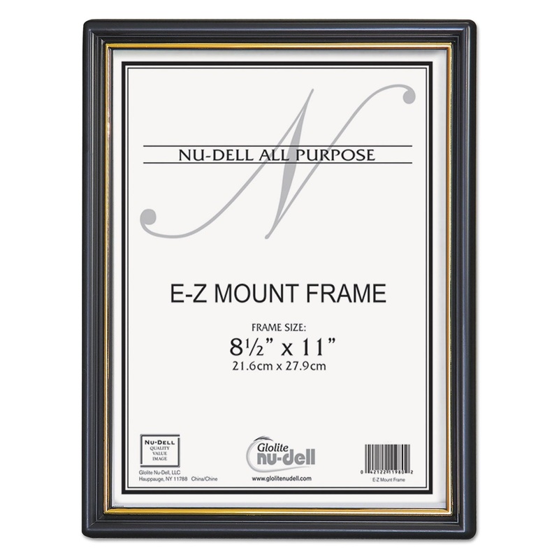 Ez Mount Document Frame With Trim Accent, Plastic, 8-1/2 X 11, Black/gold