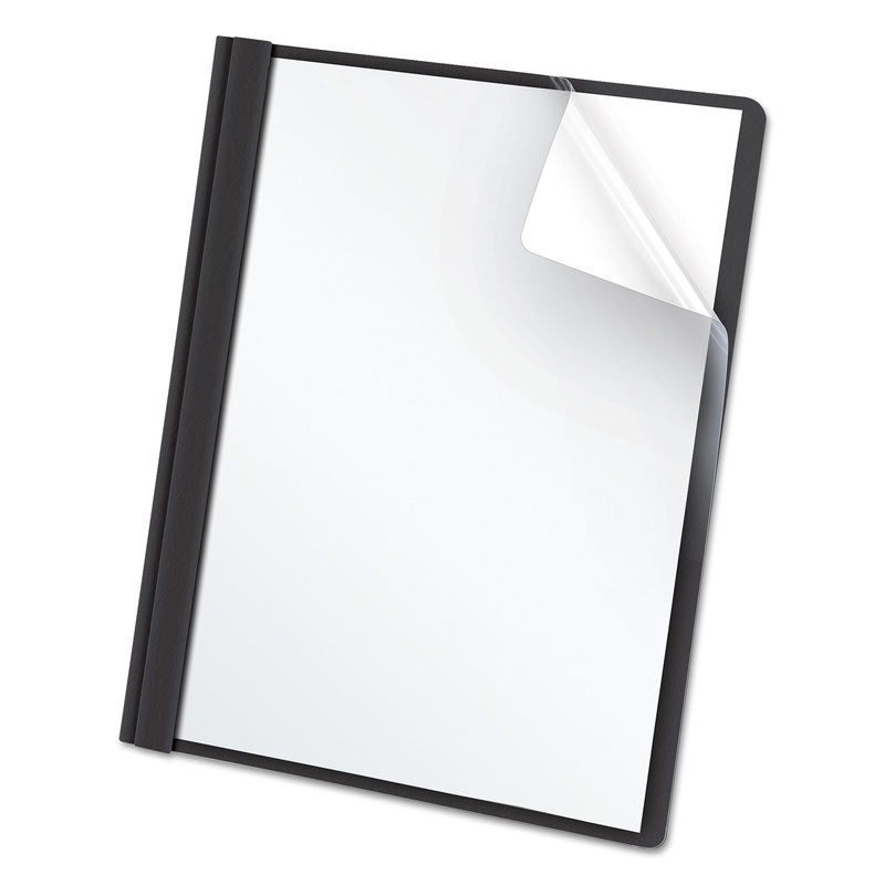 Clear Front Report Cover, 3 Fasteners, Letter, 1/2″ Capacity, Black, 25/box