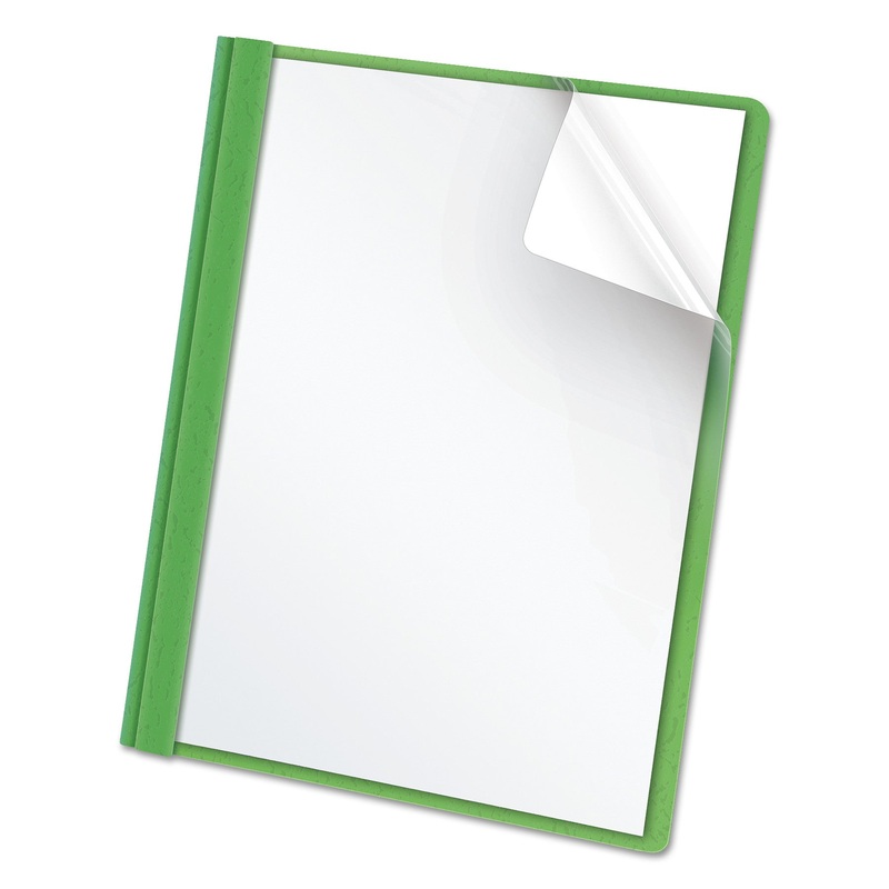 Clear Front Report Cover, 3 Fasteners, Letter, 1/2″ Capacity, Green, 25/box