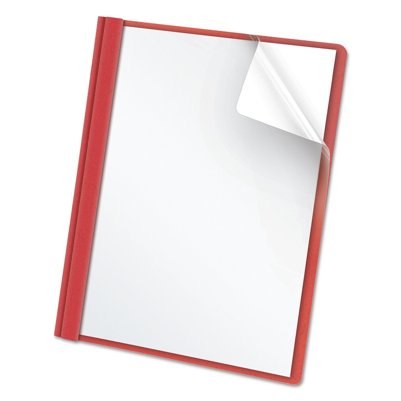 Clear Front Report Cover, 3 Fasteners, Letter, 1/2″ Capacity, Red, 25/box