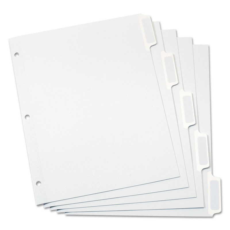 CUSTOM LABEL TAB DIVIDERS WITH SELF-ADHESIVE TAB LABELS, 5-TAB, 11 X 8.5, WHITE, 25 SETS