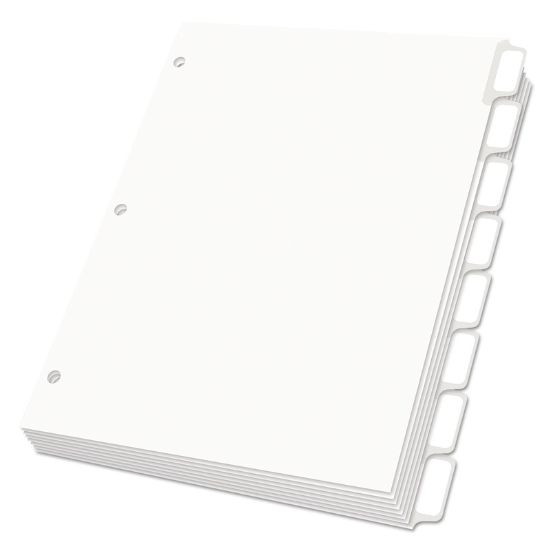 CUSTOM LABEL TAB DIVIDERS WITH SELF-ADHESIVE TAB LABELS, 8-TAB, 11 X 8.5, WHITE, 5 SETS