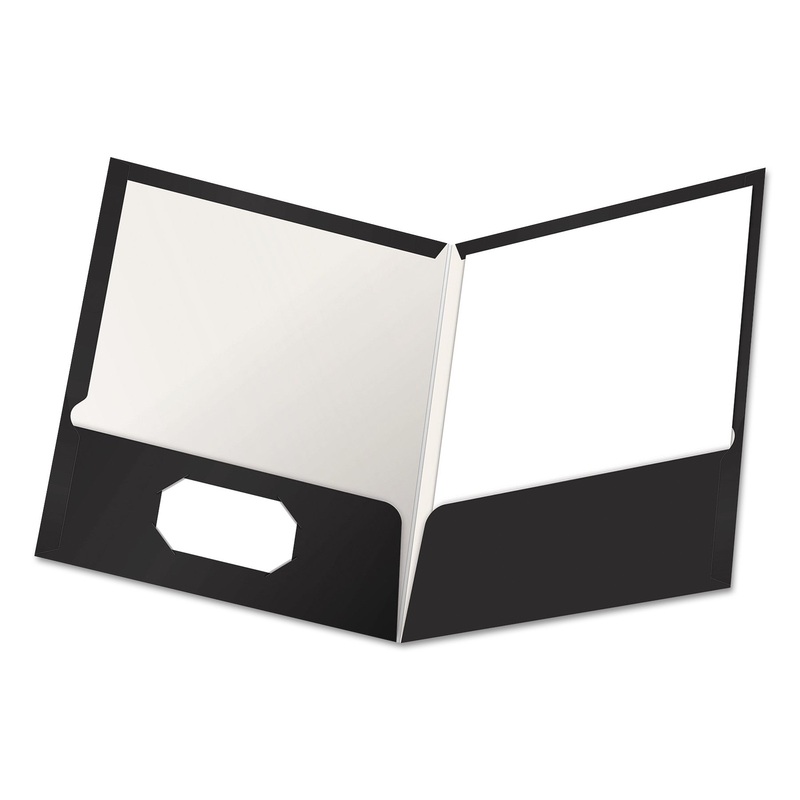 High Gloss Laminated Paperboard Folder, 100-Sheet Capacity, Black, 25/box