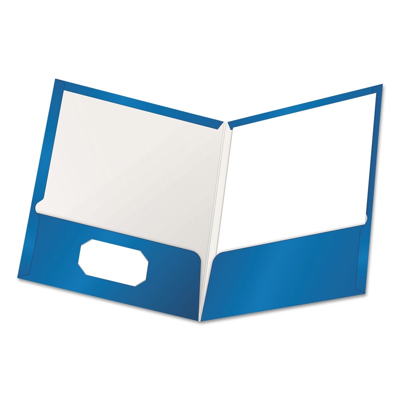 High Gloss Laminated Paperboard Folder, 100-Sheet Capacity, Blue, 25/box