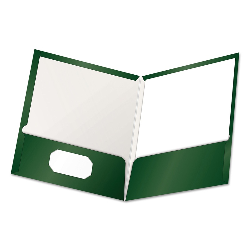 High Gloss Laminated Paperboard Folder, 100-Sheet Capacity, Green, 25/box