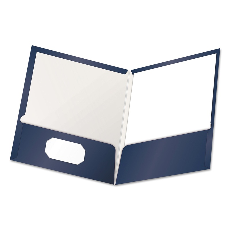High Gloss Laminated Paperboard Folder, 100-Sheet Capacity, Navy, 25/box