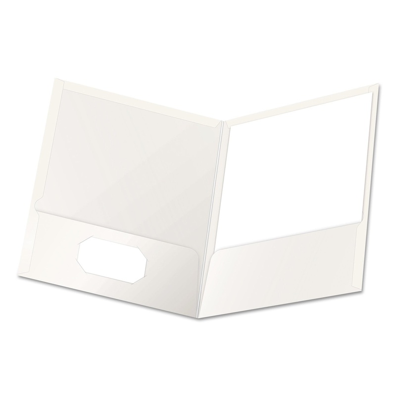 High Gloss Laminated Paperboard Folder, 100-Sheet Capacity, White, 25/box