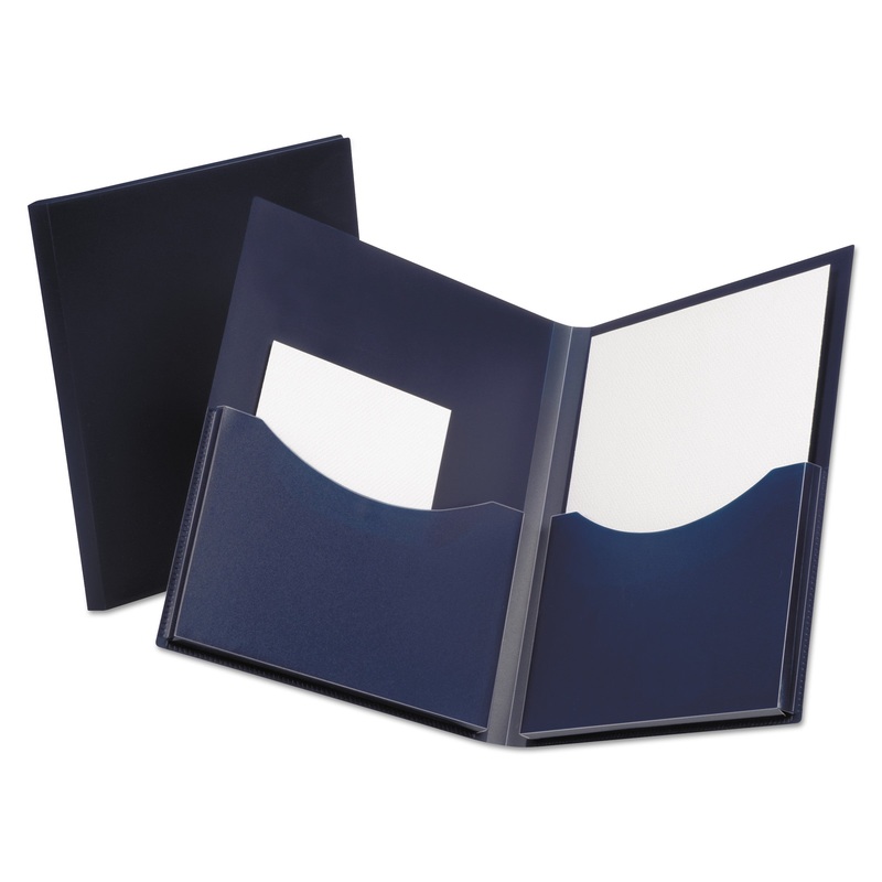 Poly Double Stuff Gusseted 2-Pocket Folder, 200-Sheet Capacity, Navy