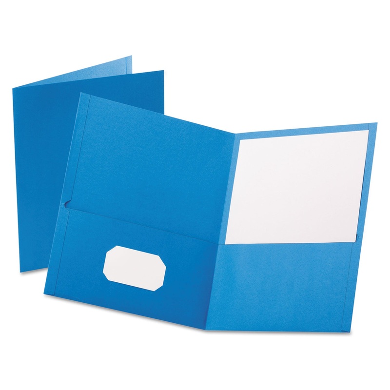 Twin-Pocket Folder, Embossed Leather Grain Paper, Light Blue, 25/box